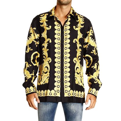 camicia versace blu e oro|Camicie Uomo .